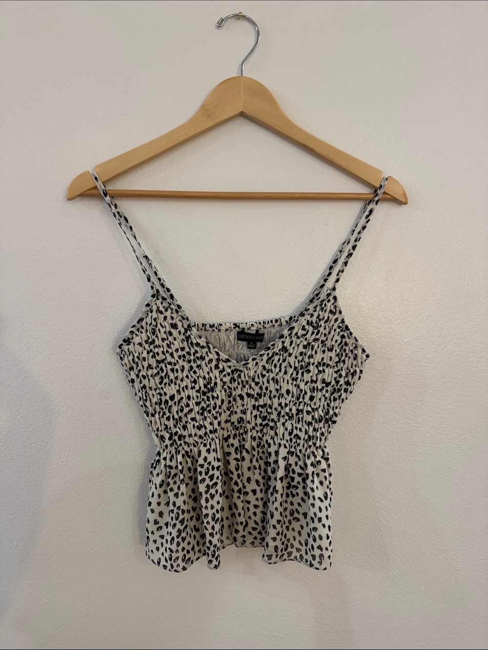 Cotton Candy Cream and Black Spotted Smocked Cami